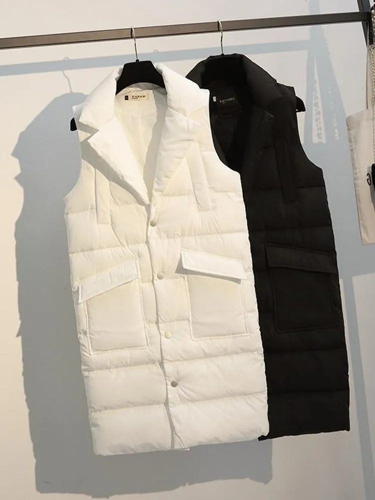 Autumn And Winter long duck down vests new morality fashion female winter warm tops cotton jacket sleeveless vest coat