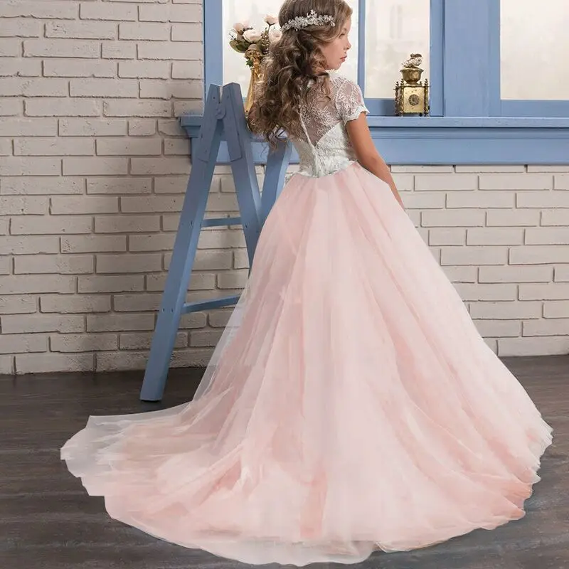 

Kids Embroidery Floral Dresses for Girls Formal Evening Flower Girl Wedding Dress Teenager Girls School Ceremony Party Prom Gown