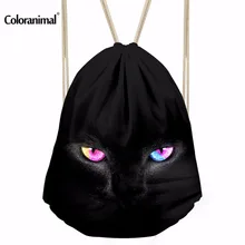 Цветная модная сумка на шнурке, 3D принт, черные кошки, полиэстер, Подростковый рюкзак, унисекс, дорожная сумка для хранения упаковки