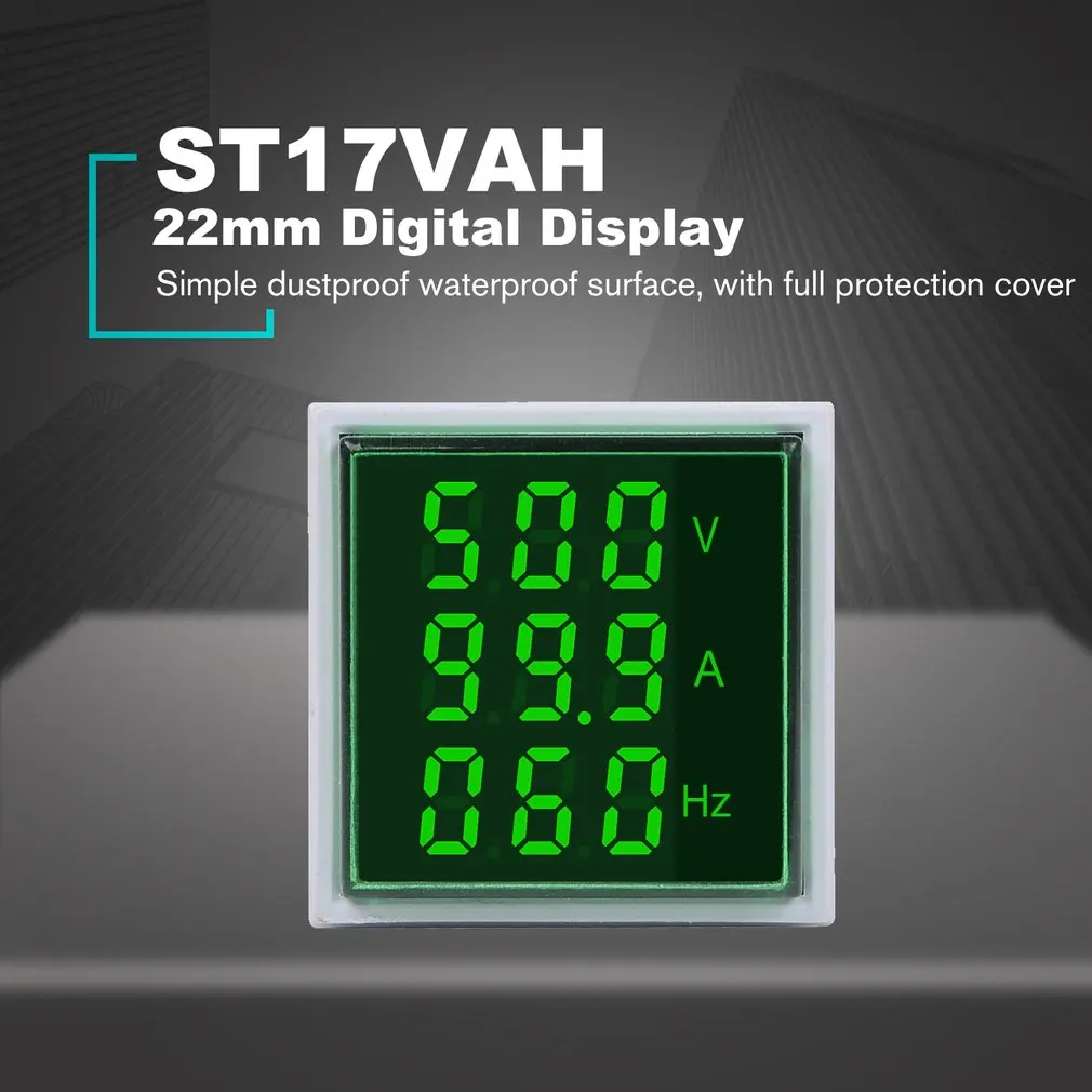 SINOTIMER 22 мм светодиодный индикатор квадратный цифровой измеритель напряжения тока частоты сигнальные огни комбинированный Измеритель Тестер ST17V AH - Цвет: Green