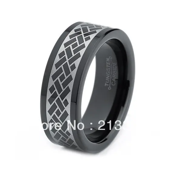 

FREE SHIPPING!USA WHOLESALES CHEAP PRICE BRAZIL RUSSIA CANADA UK HOT SELLING 8MM BLACK LASER PATTERN BRIDALTUNGSTEN WEDDING RING