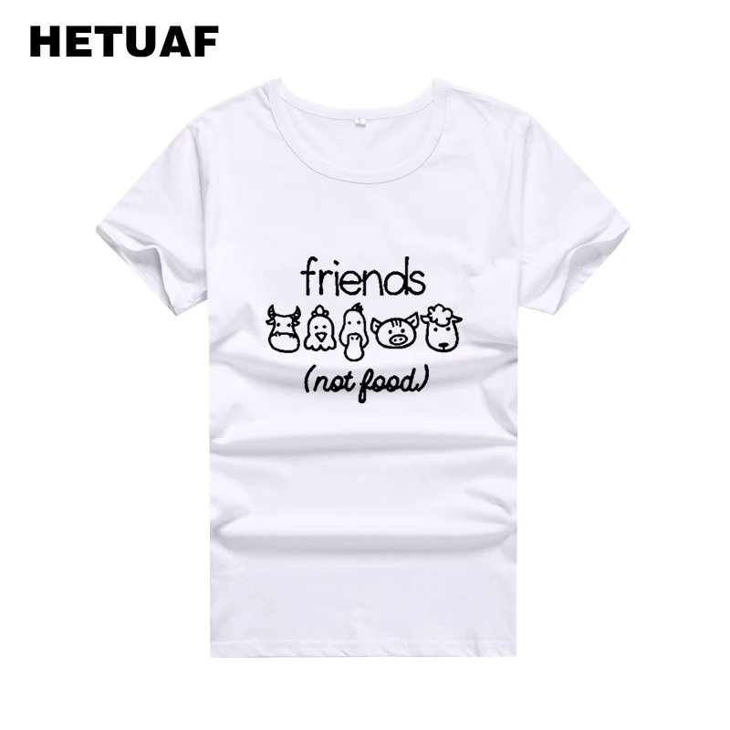 

HETUAF Vegan Animals T Shirt Women Friends Not Food Funny Graphic Tees Women Tops Vegetarian Tshirt Women Print Camisetas Mujer