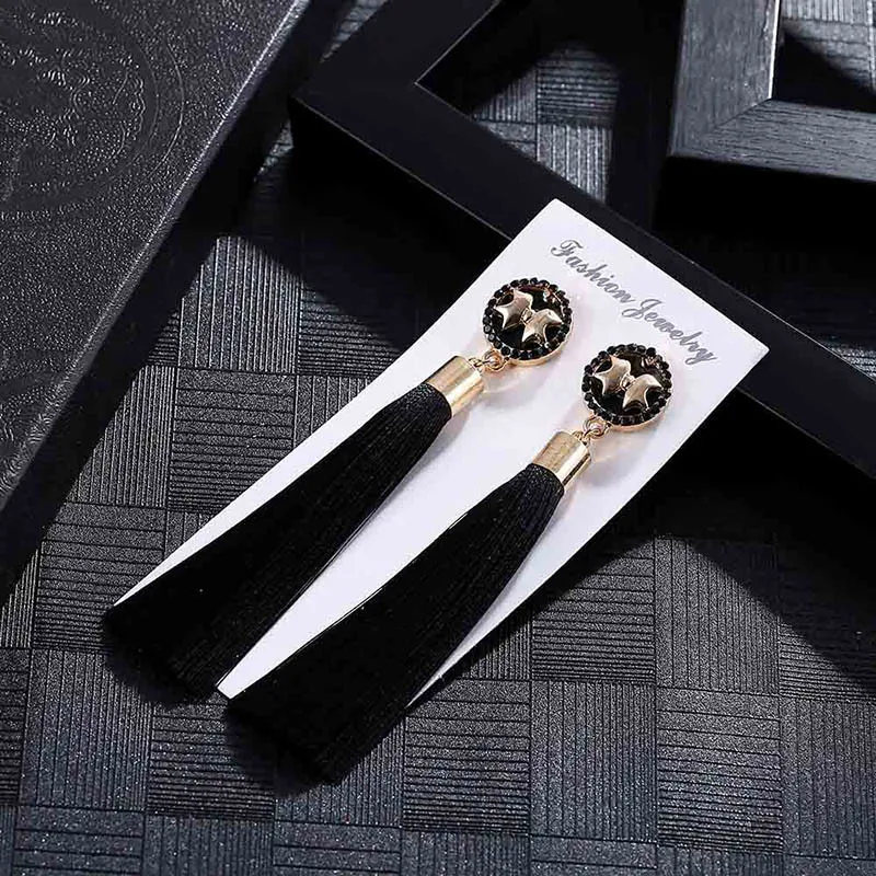 E5911 Trendy Drop Earrings ButterflyWomenLongBohemianBlueSilkBalckDangleMetalBohoGold Tassel Earrings 2018 Jewelry