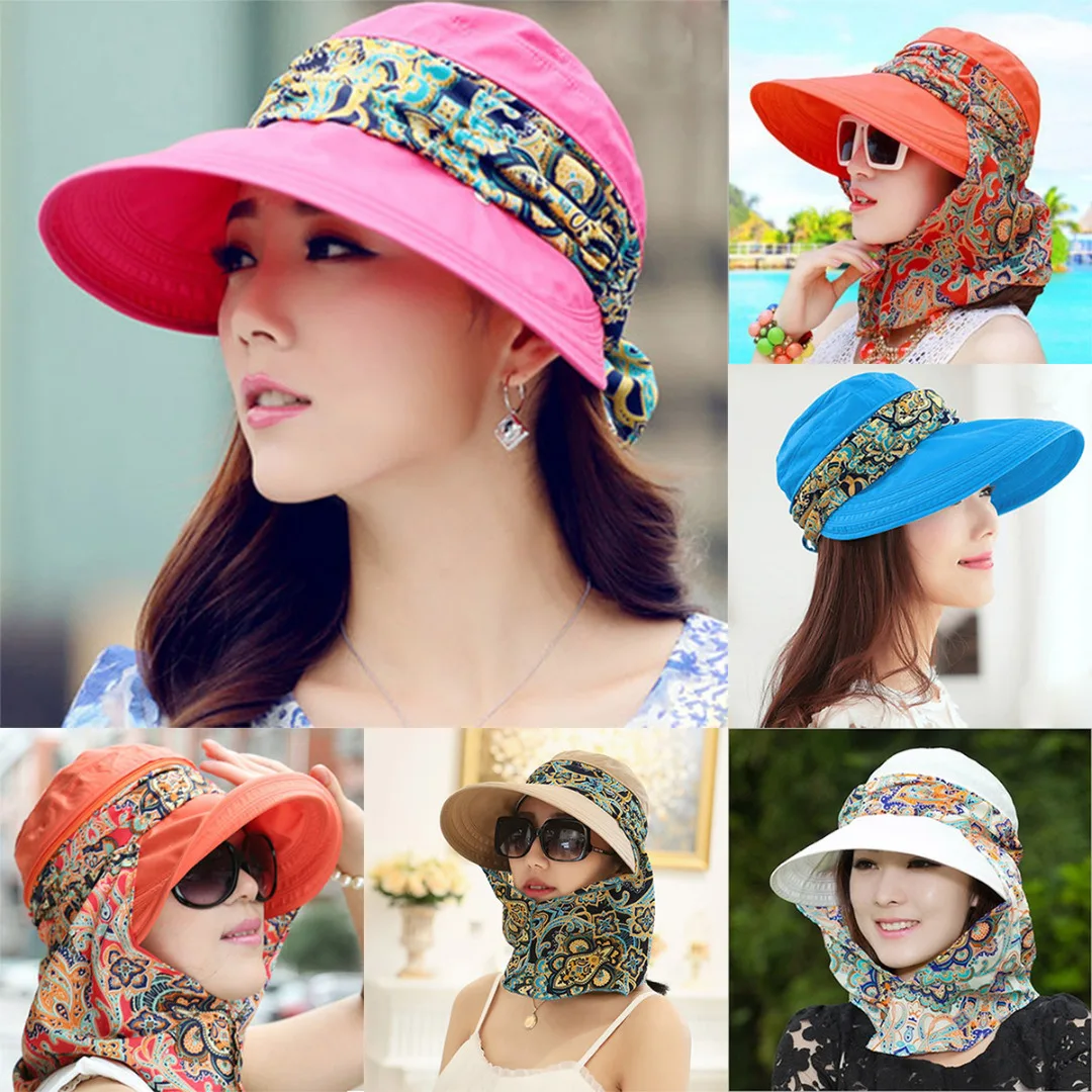 Women Protective Hat Outdoor Sun Cap Neck Face Wide Brim Visor Summer Anti-UV