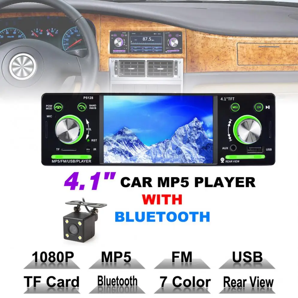 

4.1 Inch 1 Din HD Car Stereo Radio Bluetooth MP3 MP5 Player Support USB / FM / TF / AUX with Rearview Camera