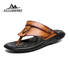 Летние мужские уличные сандалии; дышащие тапочки; кожаные мужские пляжные повседневные сандалии; мужские слипоны; Вьетнамки; большой размер 46