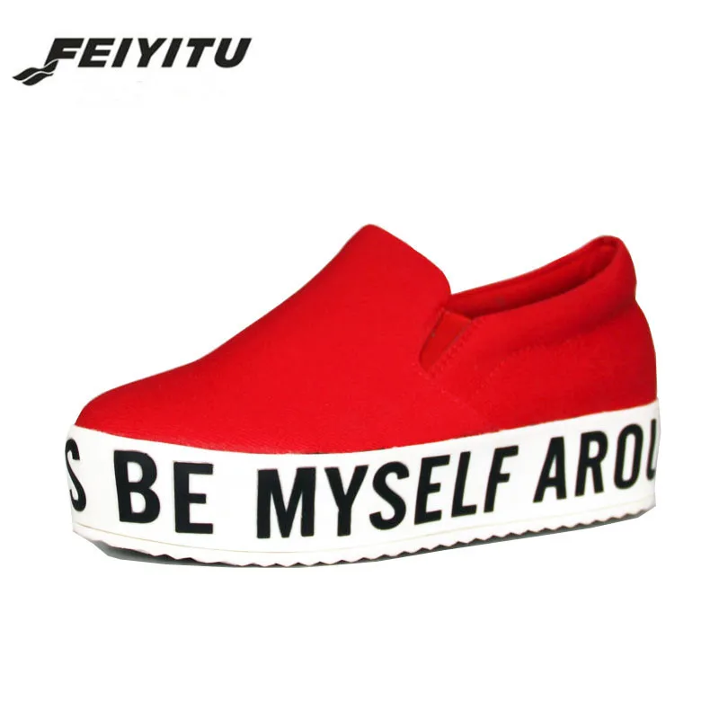 Appartements Chaussures Femmes Plate forme 2018 Casual blanc Mocassins Toile rouge Creepers Femme Sur 42 Taille Pour Noir Mode Les Feiyitu 34 Slip De vwc56Xnqw7
