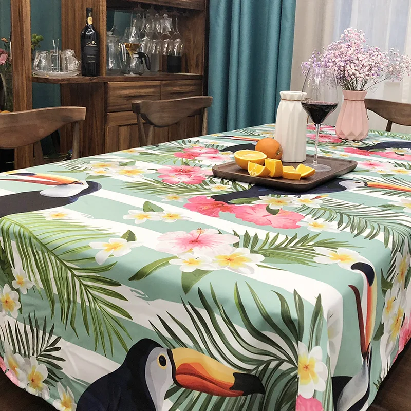 

Flamingos Print Table Cloth Tropical Plant Rectangle Dining Table Decoration Cover Polyester Cotton Tablecloth For Kitchen