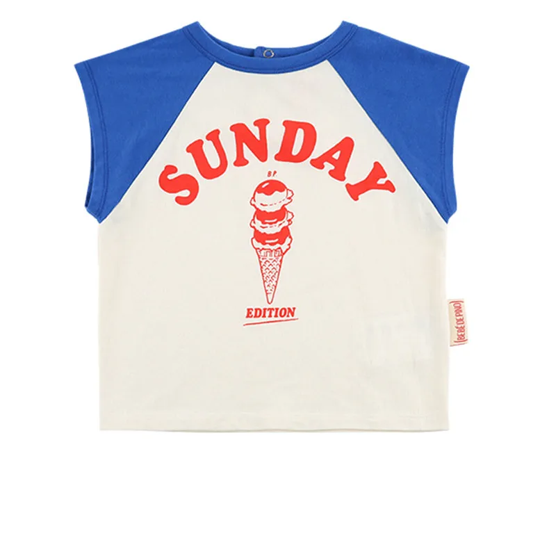 Bebe de Pi*/ г., летняя футболка для малышей в Корейском стиле футболка для мальчиков футболка для маленьких девочек жилет с принтом вишни и губ милые детские топы с мороженым - Цвет: SundayC