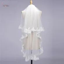 Свадебная вуаль короткая с расческой кружевная Апликация край фатин свадебная фата два слоя 75 см Длина Локтя Свадебные аксессуары