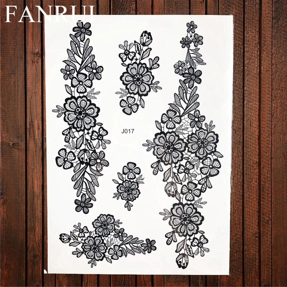 ABJ017 Черный серьги Henna Mandala Временная тату-наклейка для девочек средства ухода за кожей Arm-арт флэш татуировки перо Одуванчик фальшивые татуировки «Ловец снов» филиал - Цвет: ABJ017
