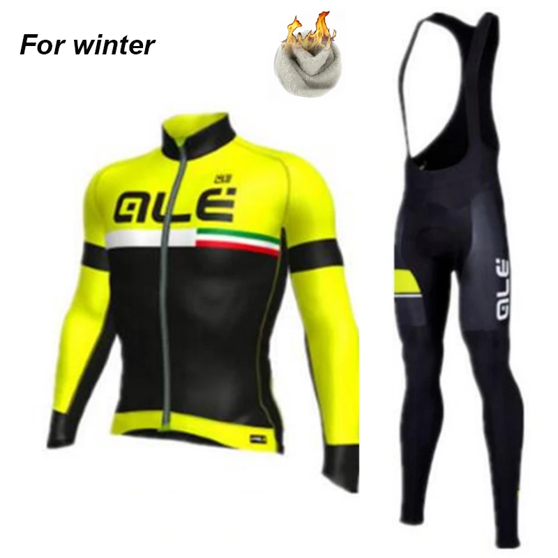 

2017 Ale Team Men`s Winter Thermal Fleece Four Color Cycling Jersey Set Outdoor Sport Coat Clothing Bib Suit with 9D Gel