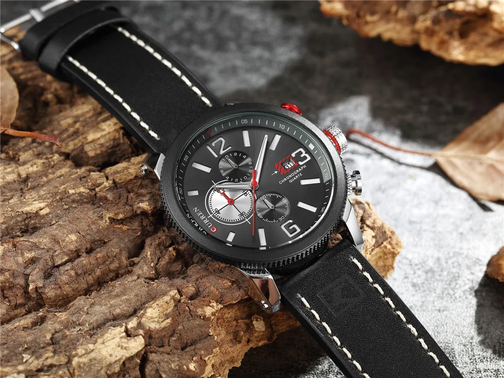 Brand New Fashion Quartz Men's Watch Chronograph Dial and Date Window Casual Business Wristwatch CURREN Leather Clock For Man