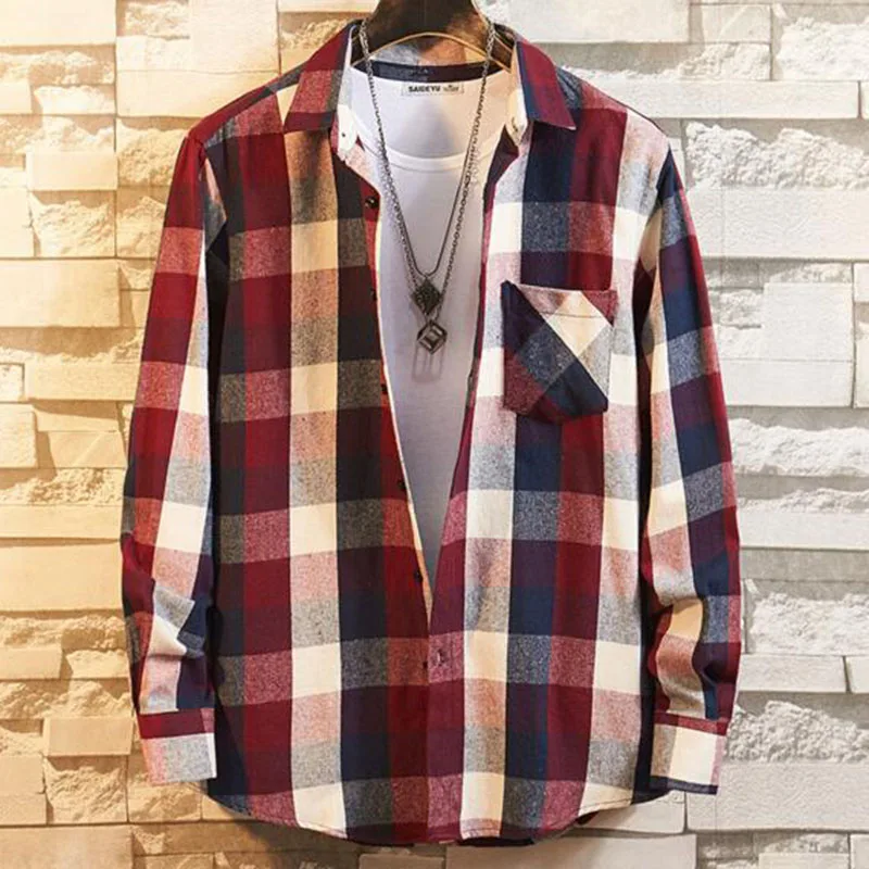 Мужская Фланелевая рубашка Camisa Повседневная теплая с отложным воротником и