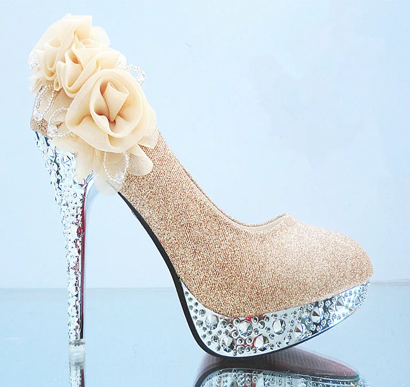 Gold Wedding Shoes Women Pumps Glitter Gorgeous Bridal Shoes