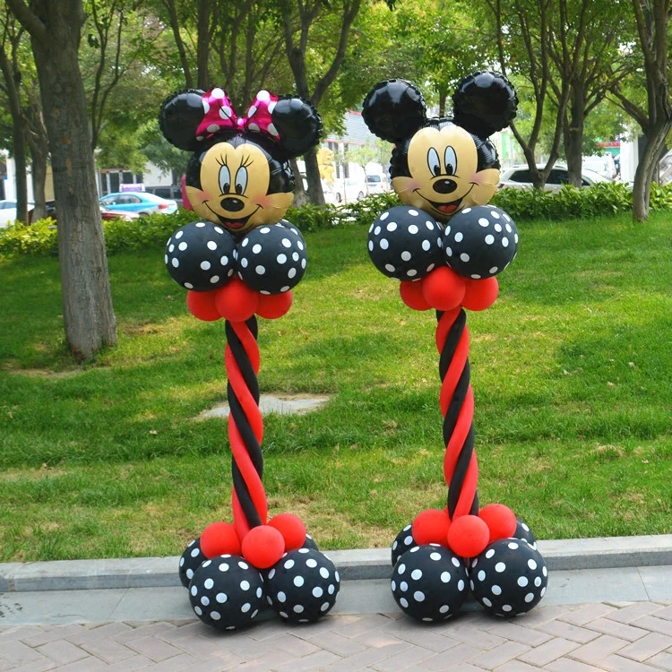 

28pcs/lot Minnie Mickey Mouse Head Black Red Latex Balloons Column Base Sticks Baby Shower Birthday Party Decoration Supplies