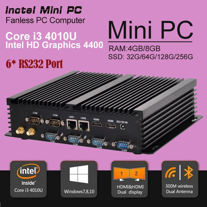 Partaker I4 Industrial Mini Pc with 6 COM 2 HDMI 2 Lan Black Color Intel i3 5