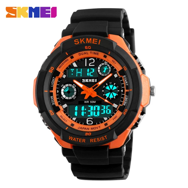 Мужские кварцевые цифровые часы мужские спортивные часы SKMEI S Shock Relojes светодиодный военный водонепроницаемый наручные часы - Цвет: orange