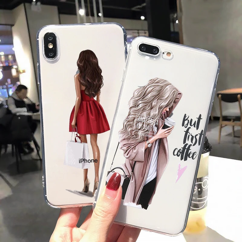 

Pretty girl Painted Silicone Case For iPhone X Xs XS Max fashion Girl soft TPU Back Cover For iPhone 6 6S 7 8 Plus Phone Cases