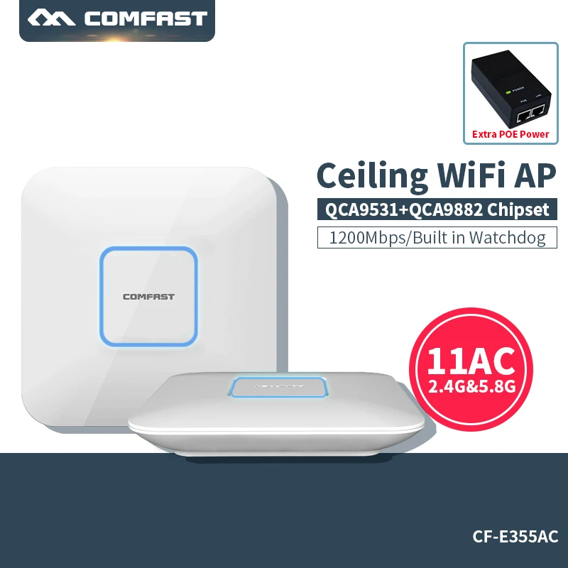 Comfast 1200Mbps 2.4G/5.8G Dual Band 802.11AC Indoor Ceiling Mount Access Point Wifi Repeater Router 48V POE Qualcomm AP