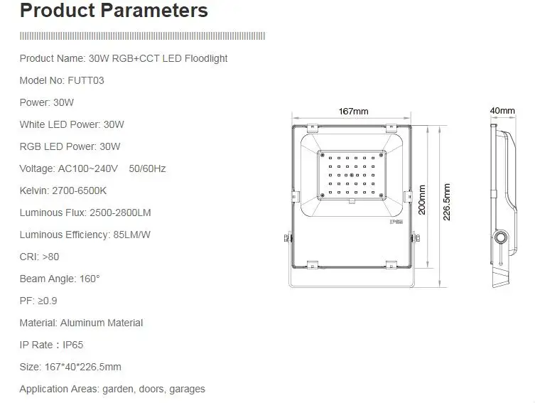 Mi. Светильник 30 Вт RGB+ CCT Светодиодный прожектор светильник FUTT03 AC86-265VSmart IP65 Водонепроницаемый открытый светильник ing 2,4G Беспроводной Android/iOs приложение Wi-Fi