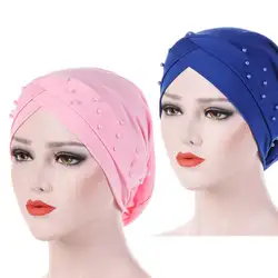 Для женщин Бусы Эластичный Тюрбан шляпу мусульманской Рак химиотерапия Кепки хиджаб глава Обёрточная бумага