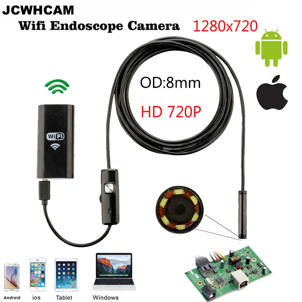 

8mm Len Wifi Android Ios Endoscope Camera 1M 2M Waterproof Snake Tube Pipe Borescope 720P for Iphone Camera Endoscope