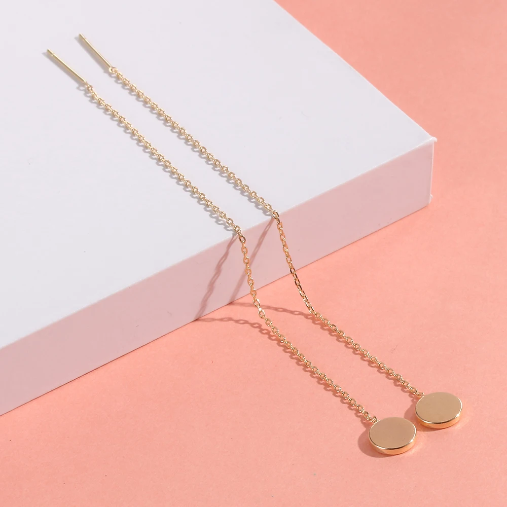 

Women Fashion Gold Silver Copper Triangle Round Ball Pendant Long Chain Ear Threader Earrings Jewelry