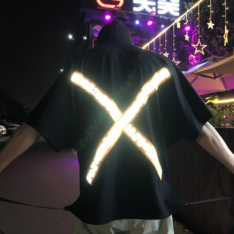 

2019 New Summer Reflective Strip Hip Hop T-Shirt Men