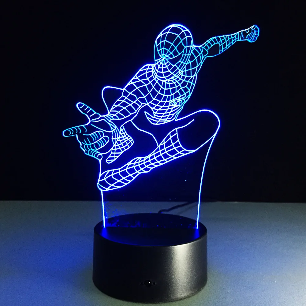 LED Desk 3D Light USB Touch Illusion 7 Color Change Night Lamps SPIDERMAN 