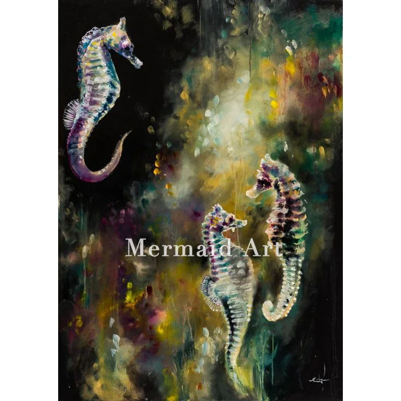 

Hand Painted Various of Animals Hippocampus goldfish eagle and peacock Oil Painting on Canvas art wall picture Living room decor
