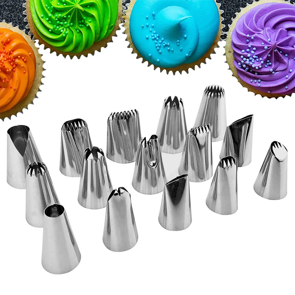 

15Pcs/Set Nozzles Icing Piping Cream New Shape Cake Decorating Tools Confectionery Piping Tips Stainless Steel Dessert Decorator