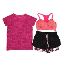 3Pcs Women Fitness Running Yoga Sets Short Sleeve T-Shirt+Sport Bra+Shorts Trousers Sport Set Training Suit Quick Dry