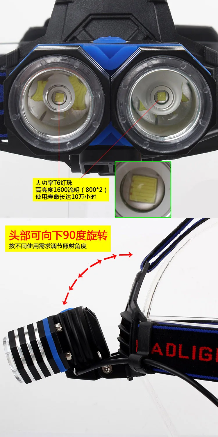 Новые светодиодные фары 6000LM 2X xm-l T6 LED 3 режима 18650 USB 18650 AA/aaheadlamp фар налобный фонарь