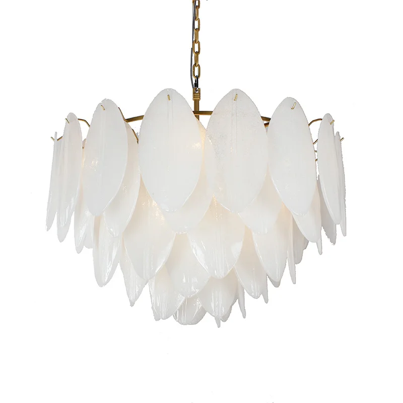 

Modern Luxury Romantic Glass White Leaf Feather Pendant Lamp Chain Droplight for Bedroom Living Room Parlor Hanging Lamp