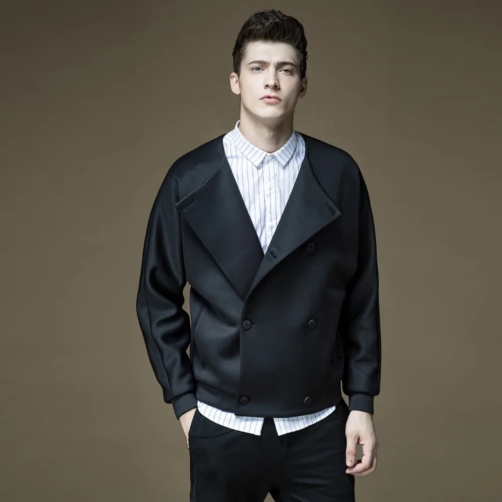 Free Shipping New 2017 Male Fashion Men s Man Black Lapel Double Breasted Loose Jacket Men s 