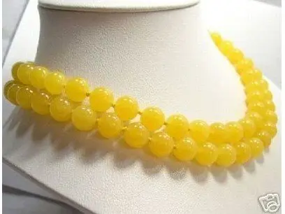 

Hot sell ->@@ Charming Long 35inch 10MM Yellow Jade Beads Jewelry Necklace S -Top quality free shipping