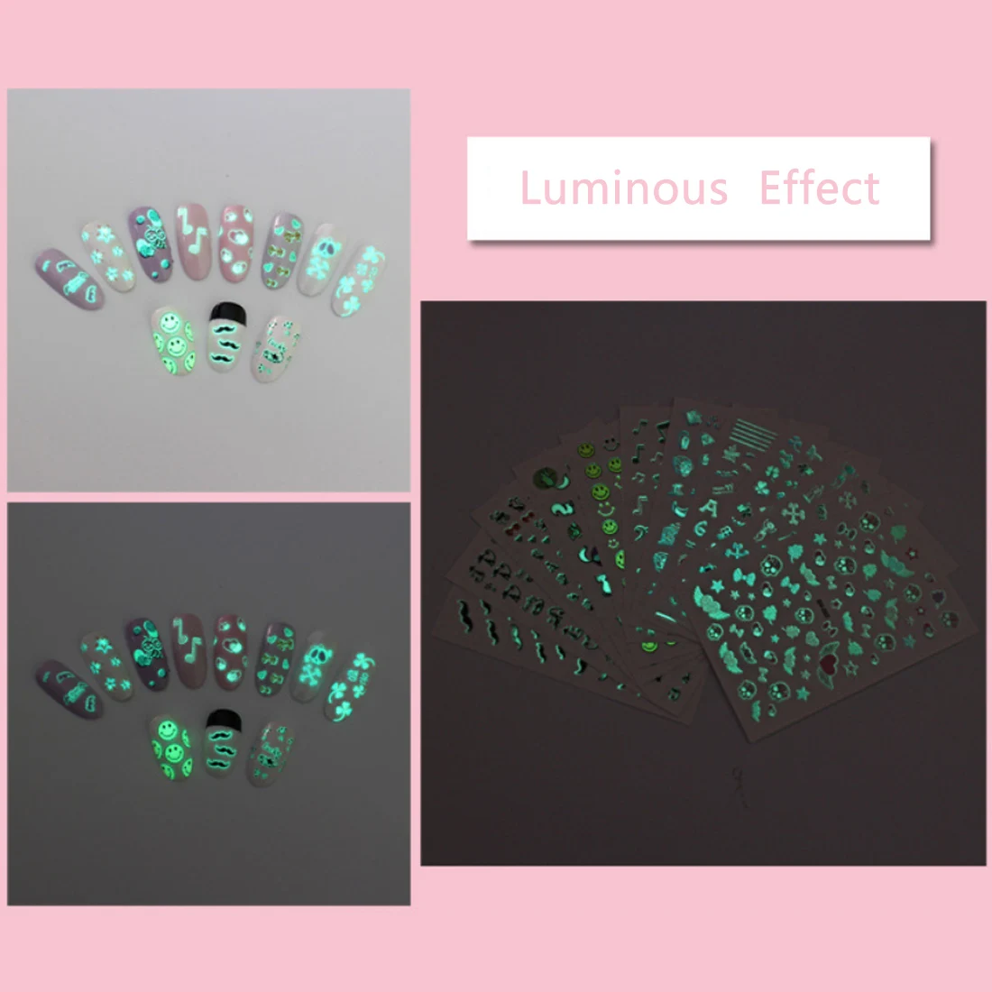 

2018 New Creative Luminous Nail Wraps Sticker Variety Style Cat Smile Merry Christmas Xmas Music Manicuran stickers Child Girl