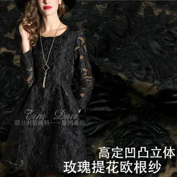 

Stereo rose jacquard fabric thick organza fabric diy clothing fashion jacquard dress fabric polyester jacquard fabric