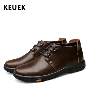 

Spring Autumn Men Casual leather shoes Genuine leather Comfortable High-top shoe Fashion Vintage Male Flats 033