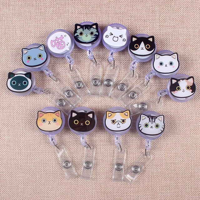 Cute Colors Cat Retractable Creative Gray Cat Badge Reel Student Nurse  Exhibition Enfermera Name Card Chest