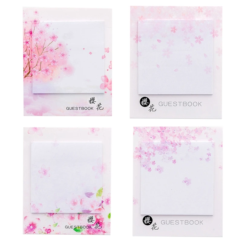 

4 Pcs Cute Kawaii Cherry Blossoms Memo Pad Sticky Notes Stationery Sticker Posted It Planner Stickers Notepads Office School S