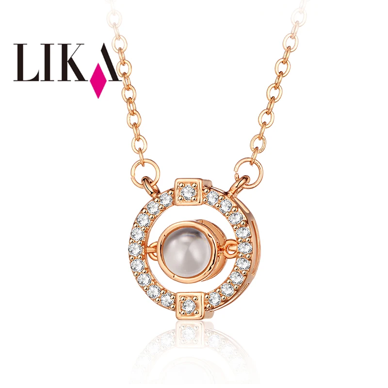 

LIKA Set Photo Name Picture into Center Bead Rose Gold Silver Round Pendant Zircon Necklace for couple lover