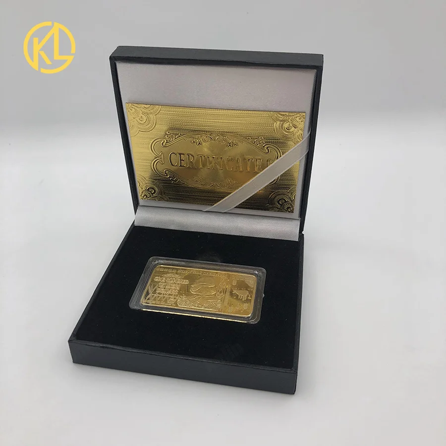 

1pc 24K Gold Plated Zimbabwe bar Metal Commemorative Coin with gift box For Business Collection Gifts Home Decor For Christmas