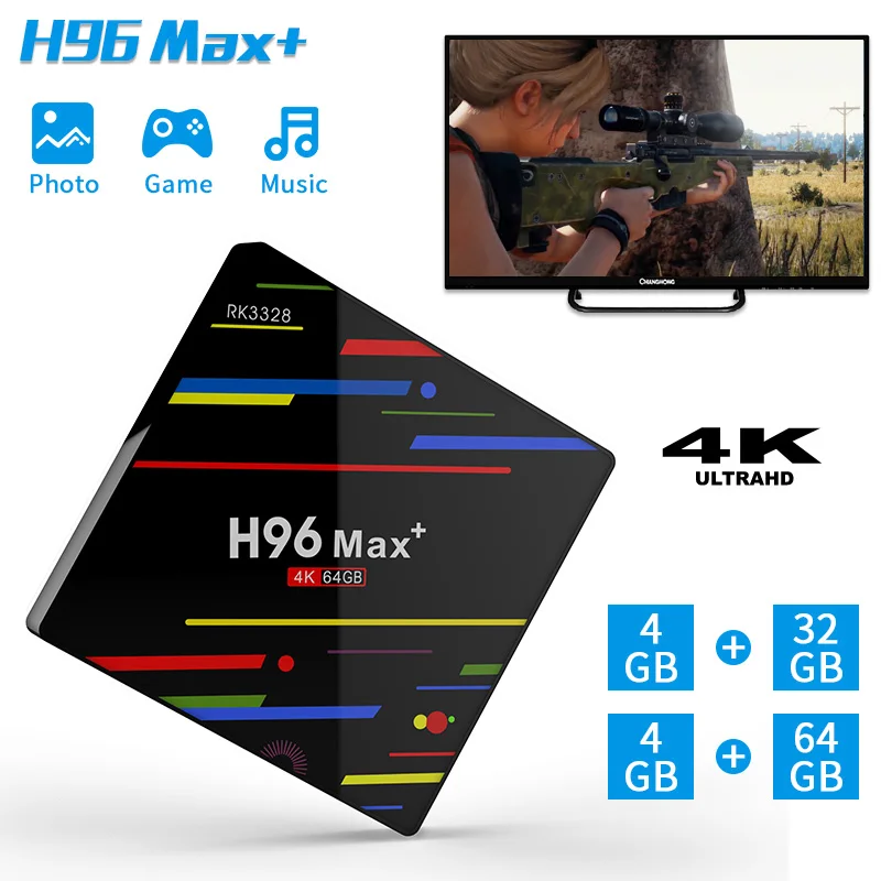 H96 MAX плюс Android 8,1 Оперативная память 64 Гб ТВ Box Dual Wi-Fi 2,4G/5G Smart ТВ коробка RK3328 Quad core 5G Wi-Fi 4 K H.265 32 Гб Media Player