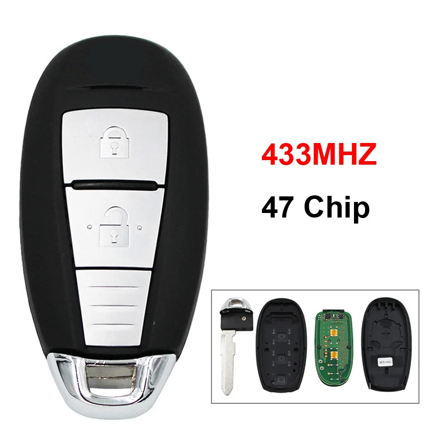 

2 Button OEM Remote Car Key Smart Card Key Fob 433MHZ with 47 Chip Uncut Blade for Suzuki Swift SX4 Vitara