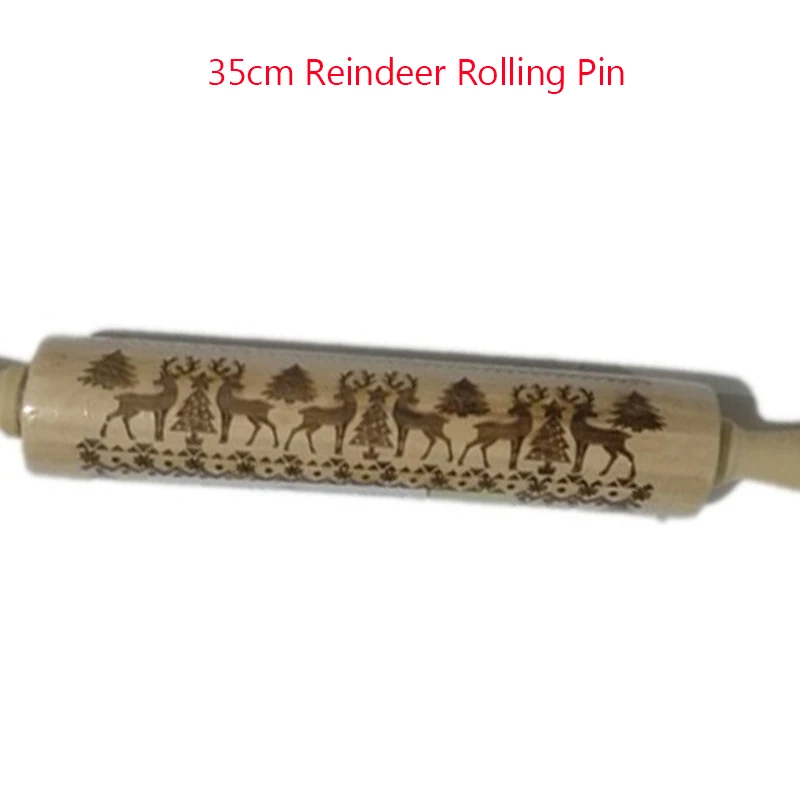 Reindeer 35cm Рождественская деревянная Скалка с гравировкой роллер олень; Снежинка тисненая скалка для печенья лапши печенье, фондан, пирог - Цвет: Reindeer 35cm