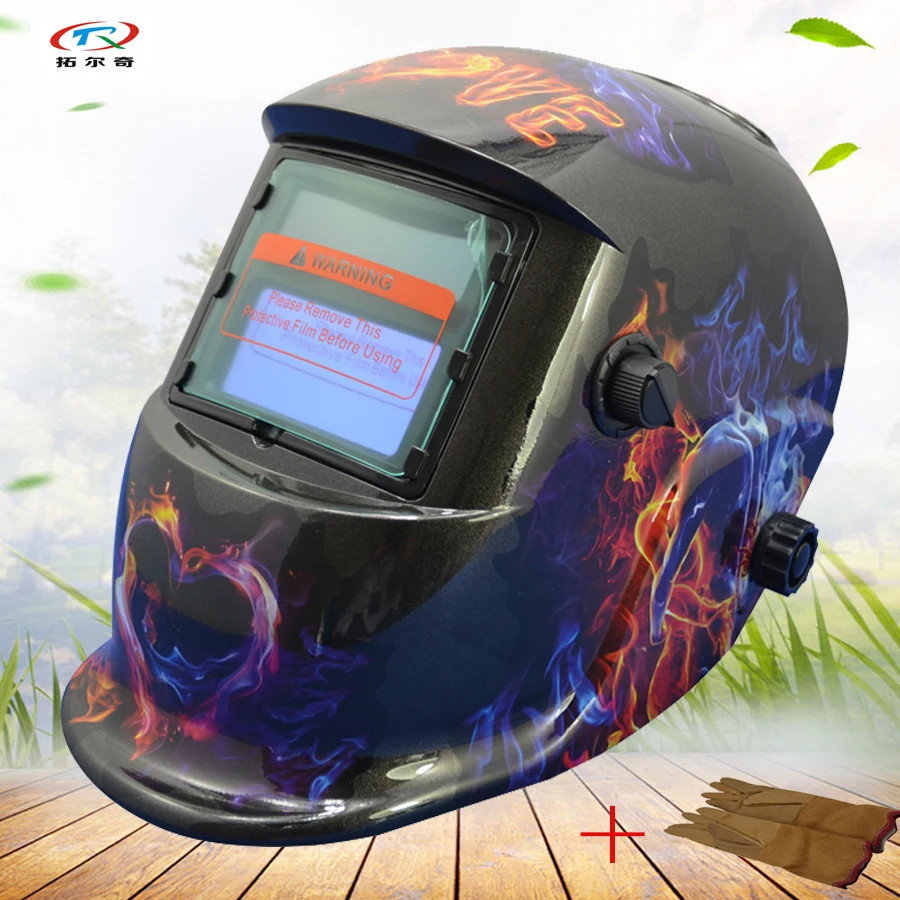 soldering welding helmet solar and battery with gift long Gloves Auto