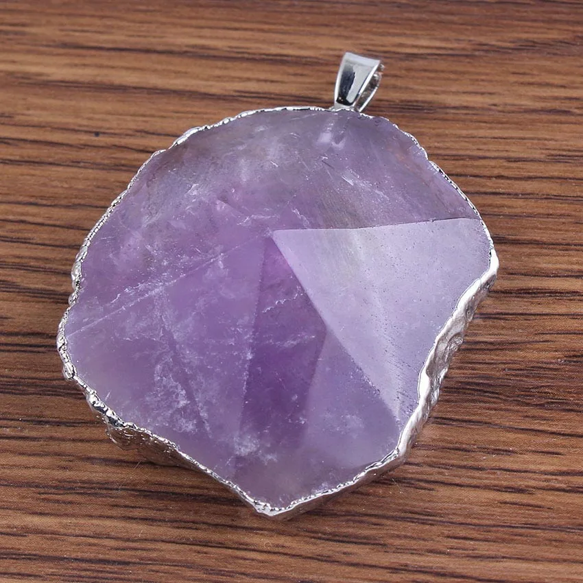 Natural Gnergy Gemstone~ Silver Plated Natural Healing Crystal Quartz Purple Irregular Shape Amethysts Rose Pink Quartz Rock Stone Pendant Jewelry 3 AA00206009004a