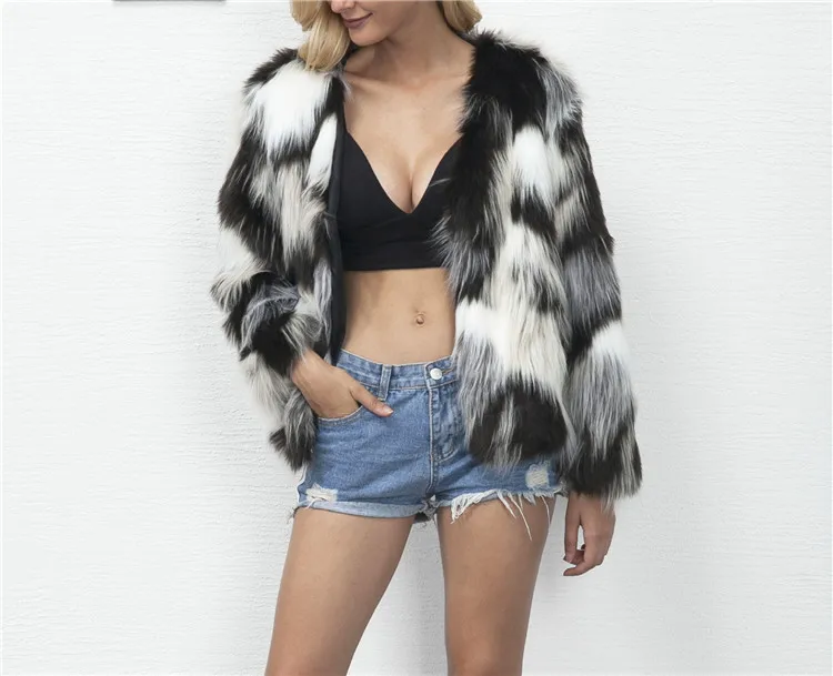 Fashion mixed color faux fur coat female autumn and winter new 2017 Europe and the United States popular hot hair coat (4)